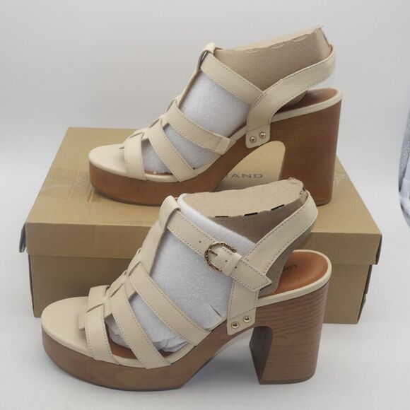 NEW Lucky Brand Women's 9.5 Imana Leather Ankle Strap Sandals Heels Vanilla - Picture 2 of 8